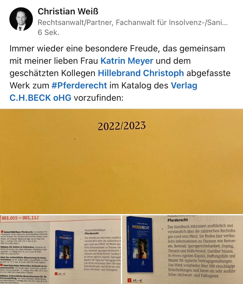 Rosbach/Weiß/Meyer, Pferderecht, im Katalog des Verlages C.H. Beck