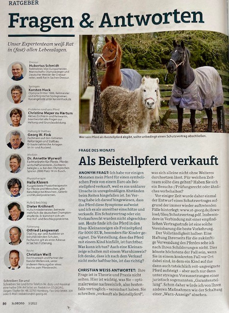 "Verkauf eines Beistellpferdes" - Expertenanmerkung St. Georg 05/2022 (Seite 86)